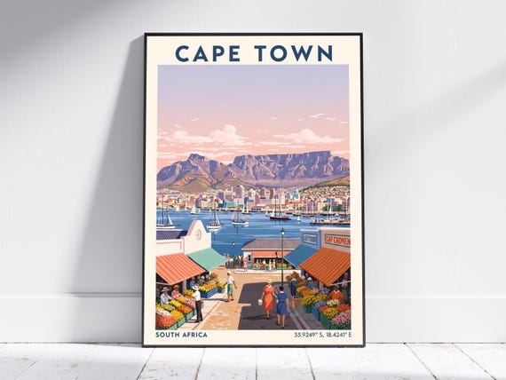 Cape Town South Africa Travel Poster Vintage Art Print Retro Wall Decor For Home Or Office Modern