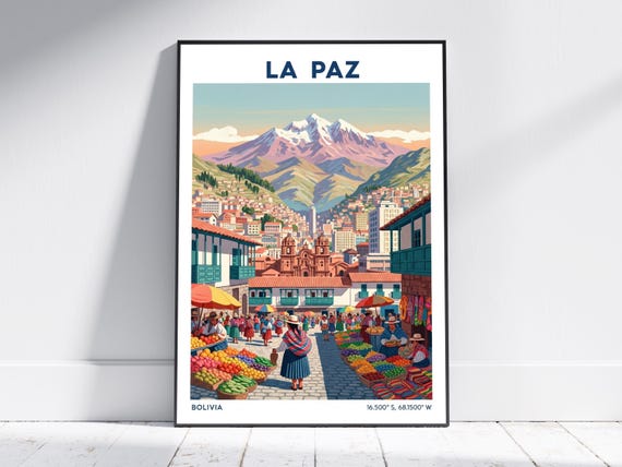 La Paz Bolivia Travel Poster Vintage Bolivian Wall Art Print Retro Cityscape Home Decor Modern Gift For Living Room Or Office