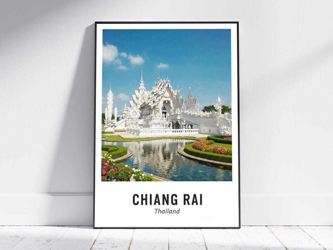 Chiang Rai Thailand White Temple Intricate Wat Reflection Art Poster