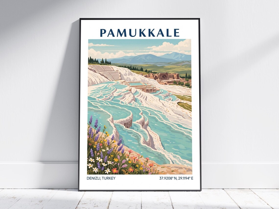 Pamukkale Turkey Travertine Terraces Vintage Natural Wonder Poster