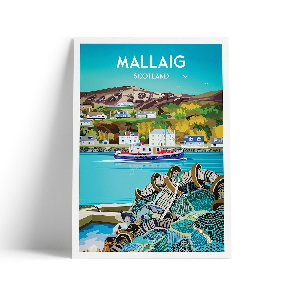 Mallaig Scotland Fishing Harbor Boat Nets Seaside Village Travel Poster