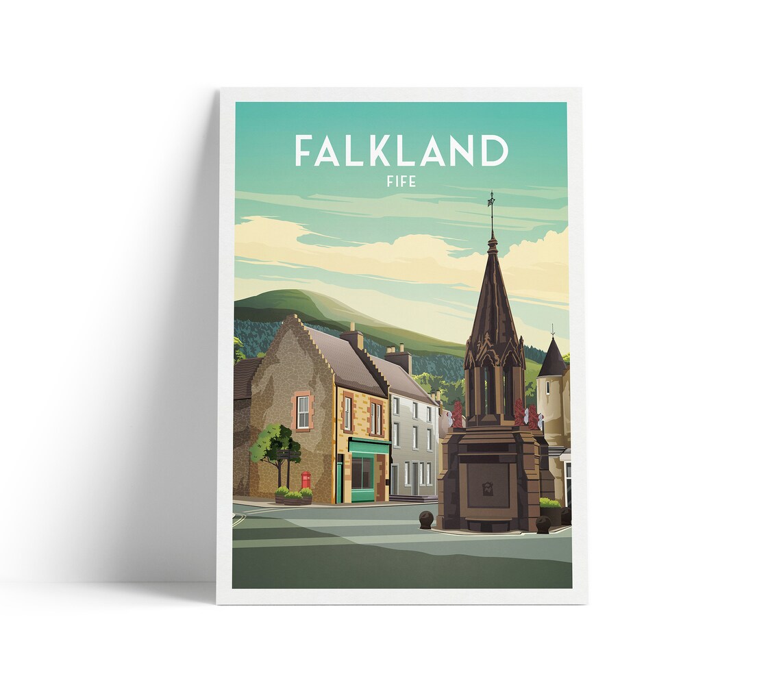 Falkland Fife Mercat Cross Historic Street Scotland Travel Poster