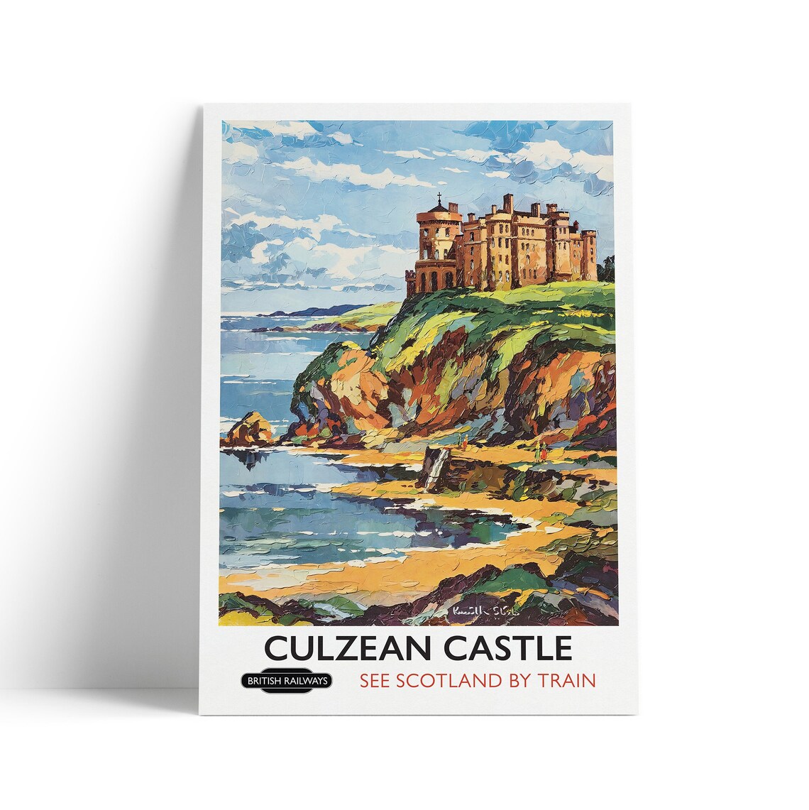 Culzean Castle Scotland Vintage Railway Travel Poster Seaside Castle Art