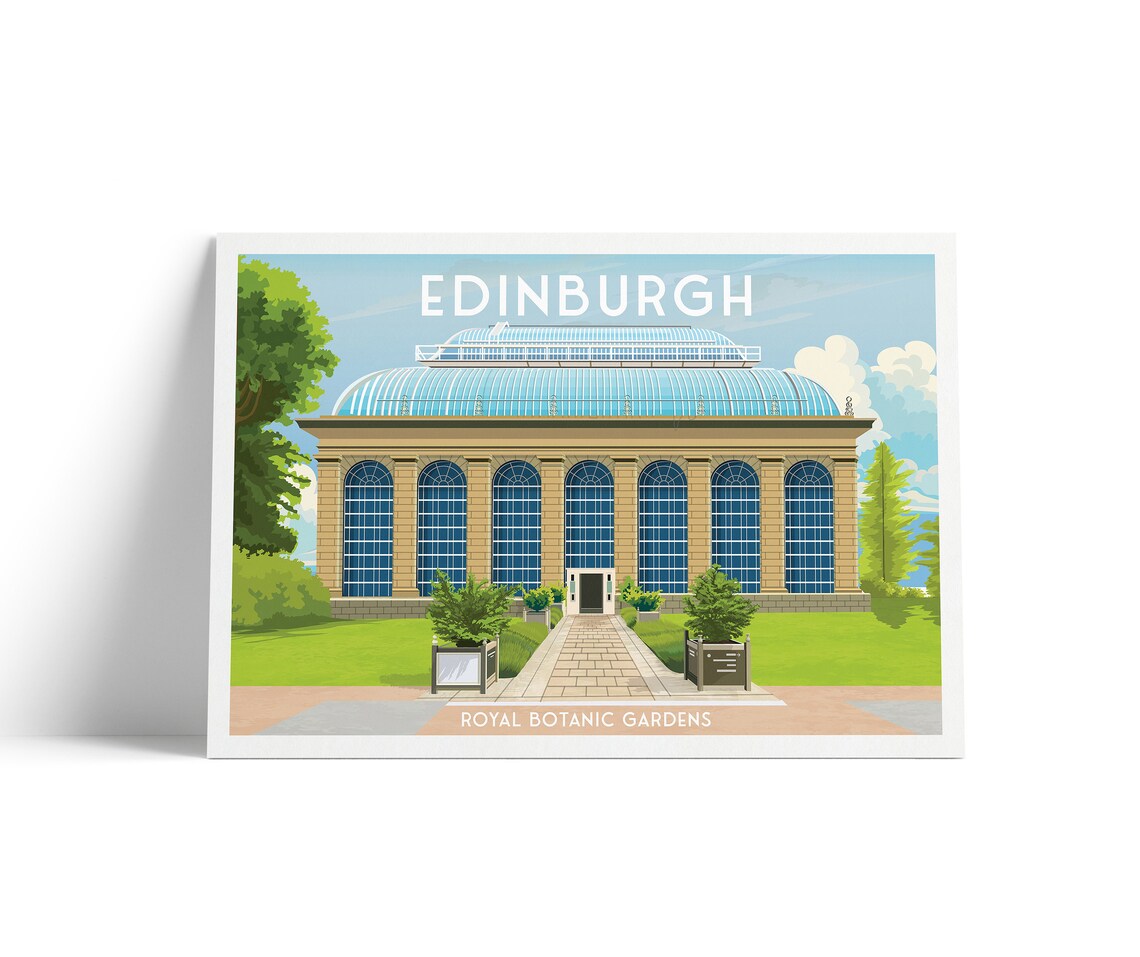 Edinburgh Royal Botanic Gardens Travel Poster Glasshouse Landmark Art