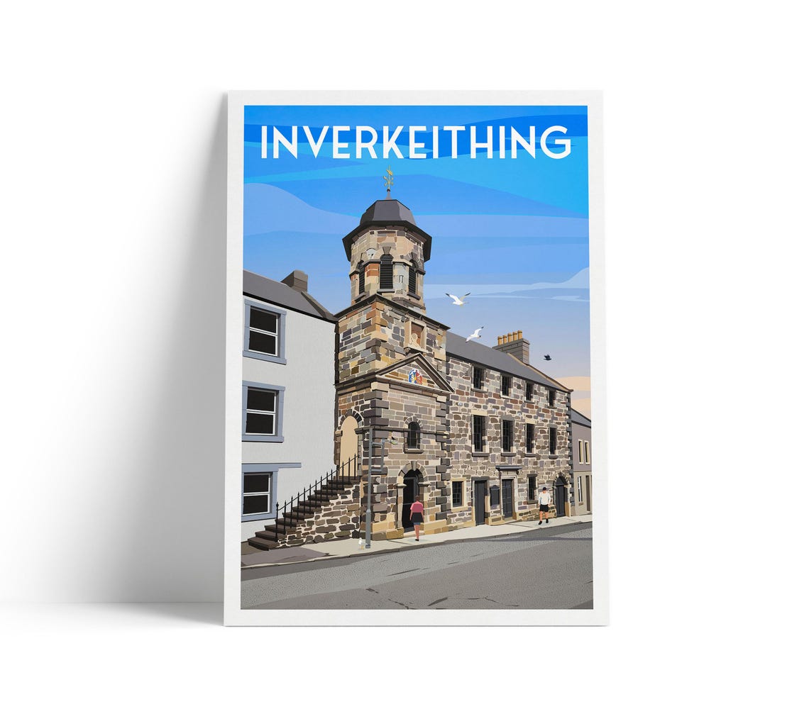 Inverkeithing Town House Scotland Historic Stone Tower Travel Poster