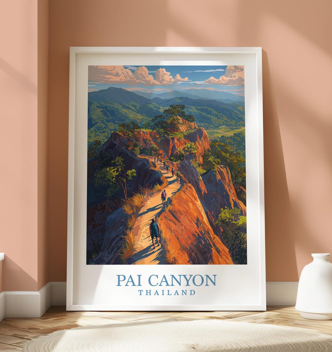 Pai Canyon Thailand Rocky Trail Mountain Valley View Travel Poster