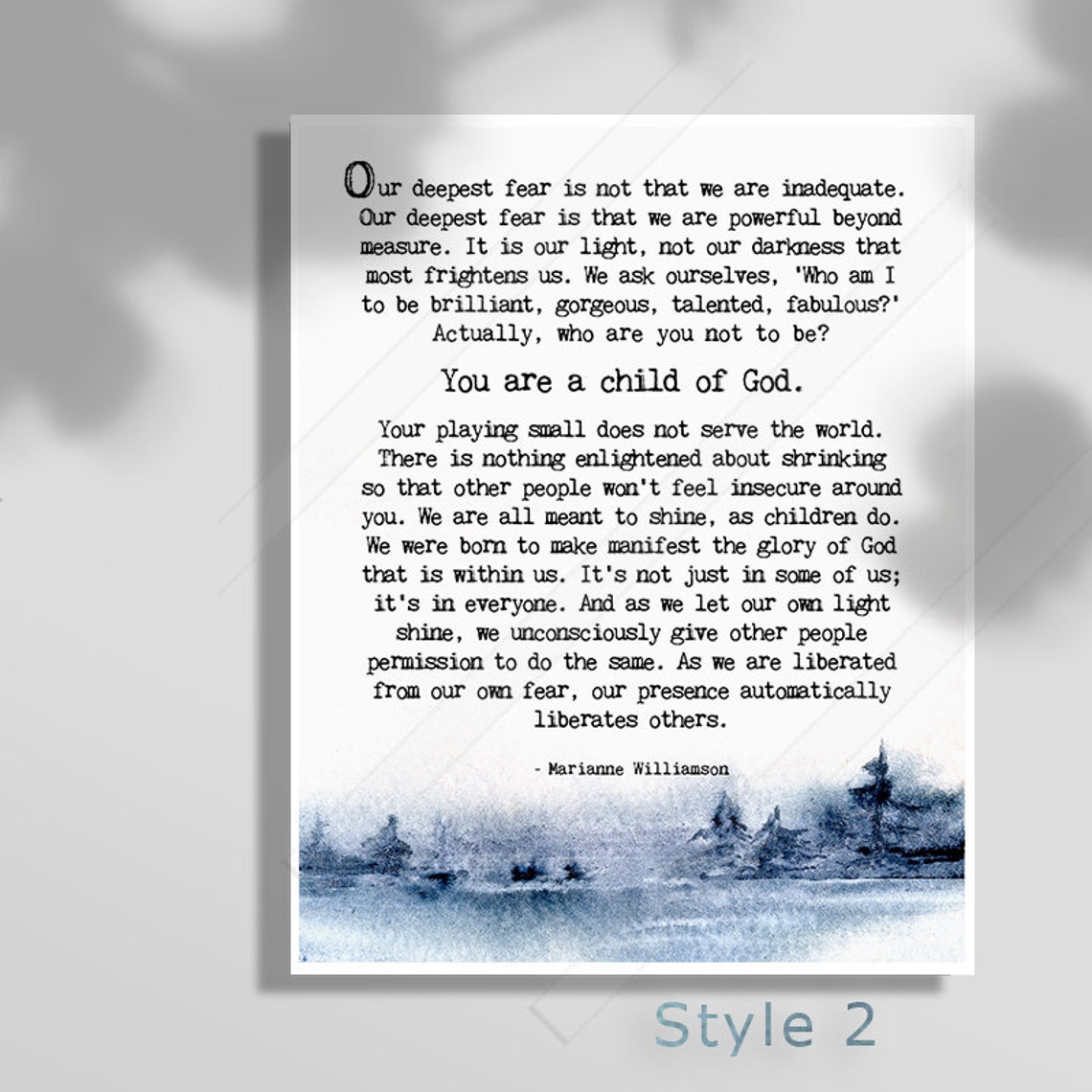 Marianne Williamson Inspirational Quote Art Print Our Deepest Fear Poster You Are A Child Of God Poster Motivational Quote Art B - Image 3