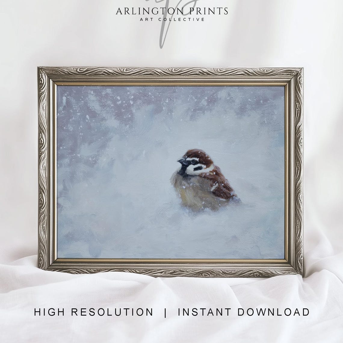 Vintage Winter Sparrow Snow Peaceful Nature Rustic Bird Art Poster