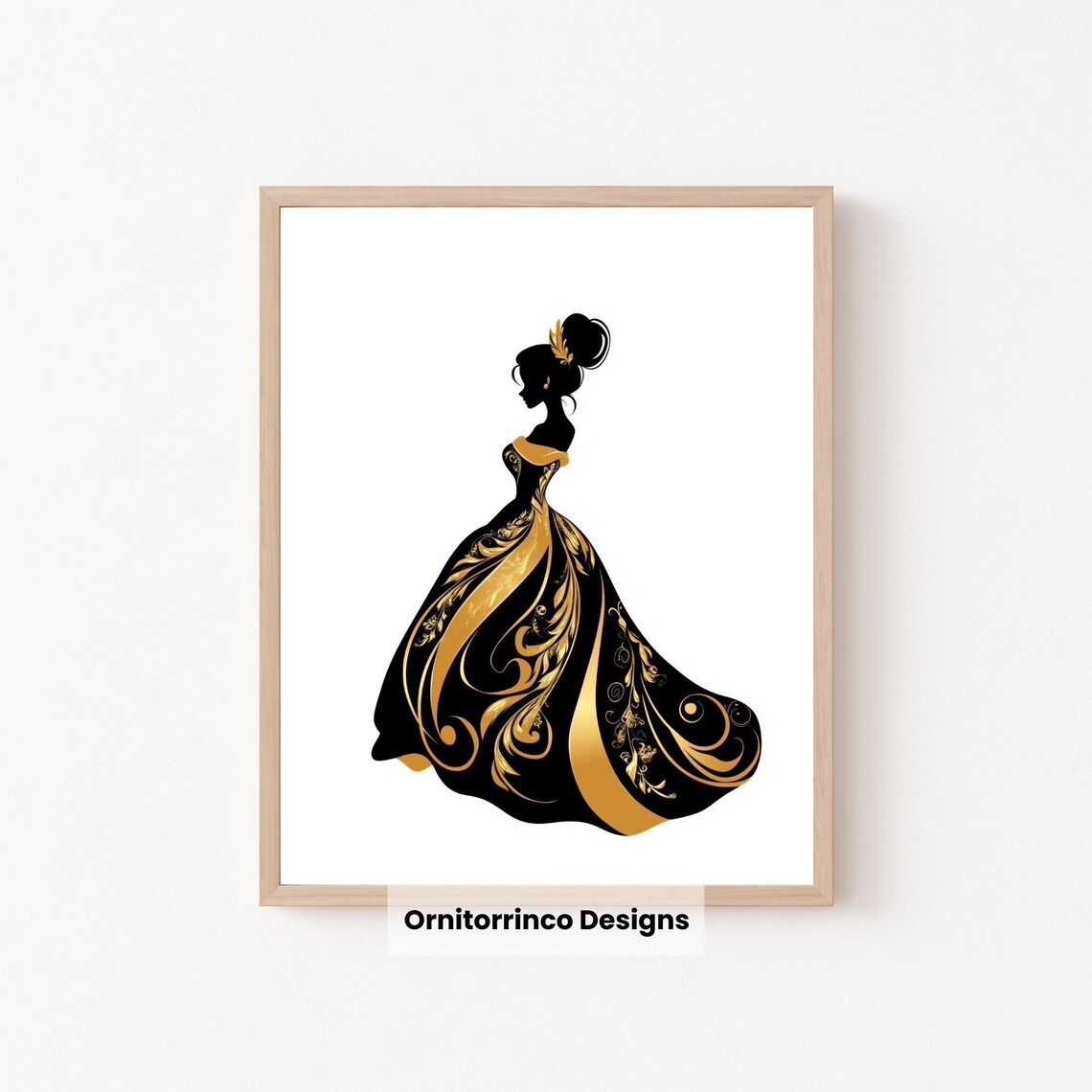 Black Gold Princess Gown Silhouette Ornate Ballgown Nursery Poster - Image 2