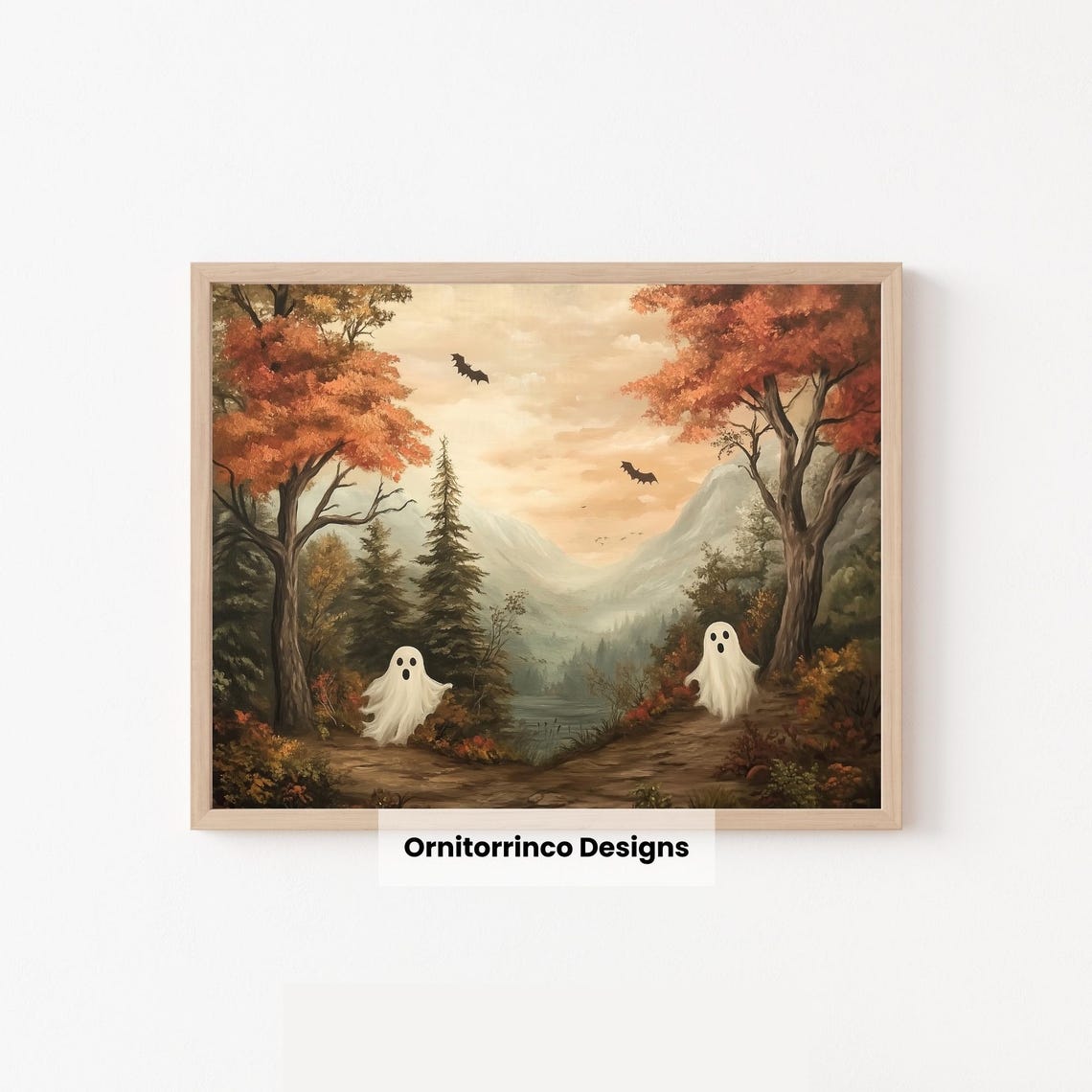 Vintage Ghosts Autumn Valley Spooky Cute Halloween Art Print Poster - Image 2