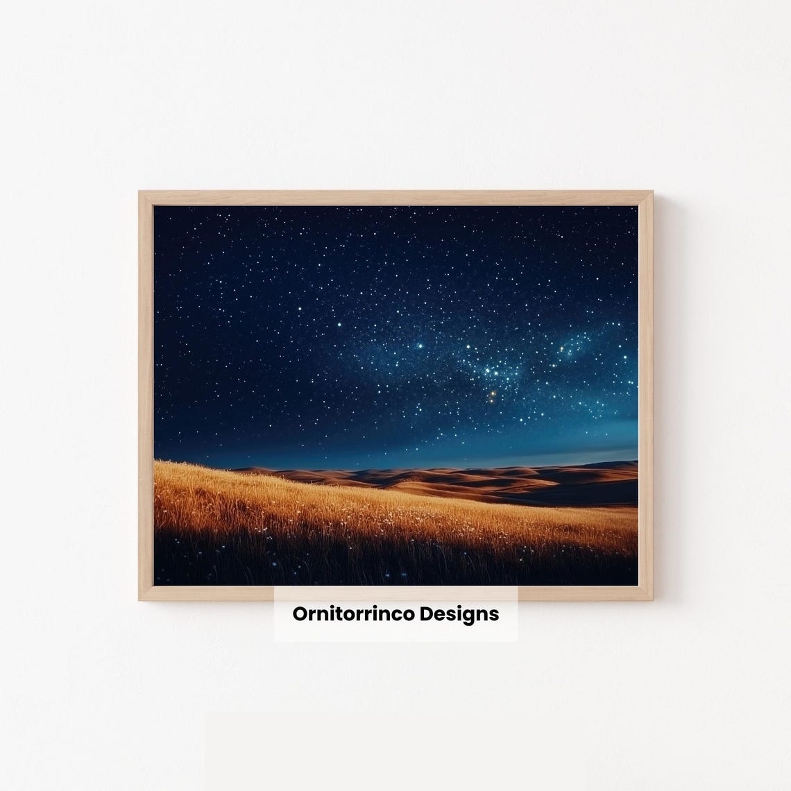 Starry Night Sky Golden Desert Dunes Dramatic Landscape Wall Art Print - Image 2