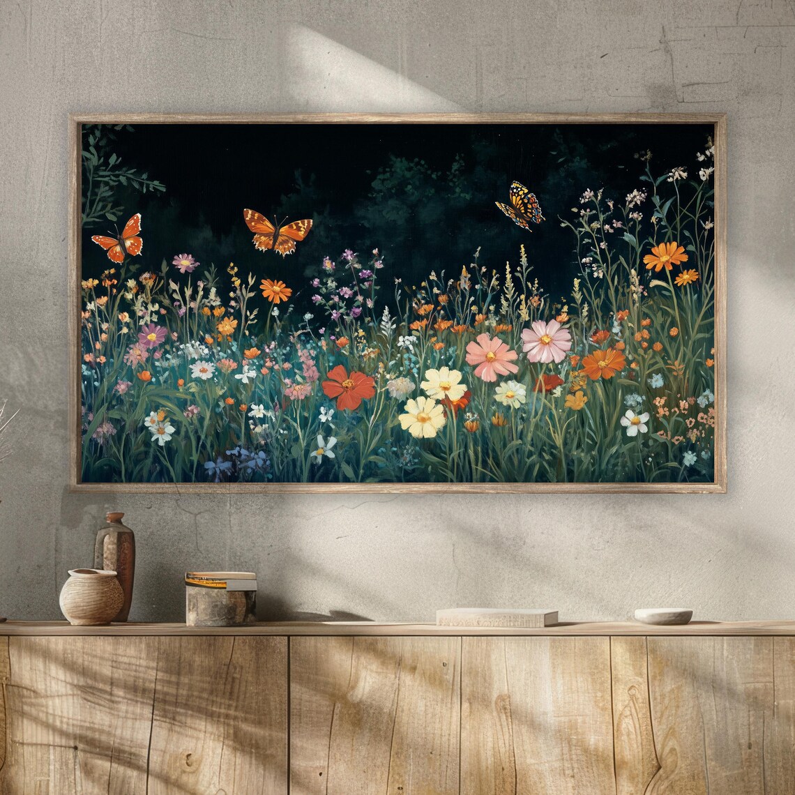 Wildflowers Butterflies Dark Meadow Night Bloom Garden Travel Poster - Image 2