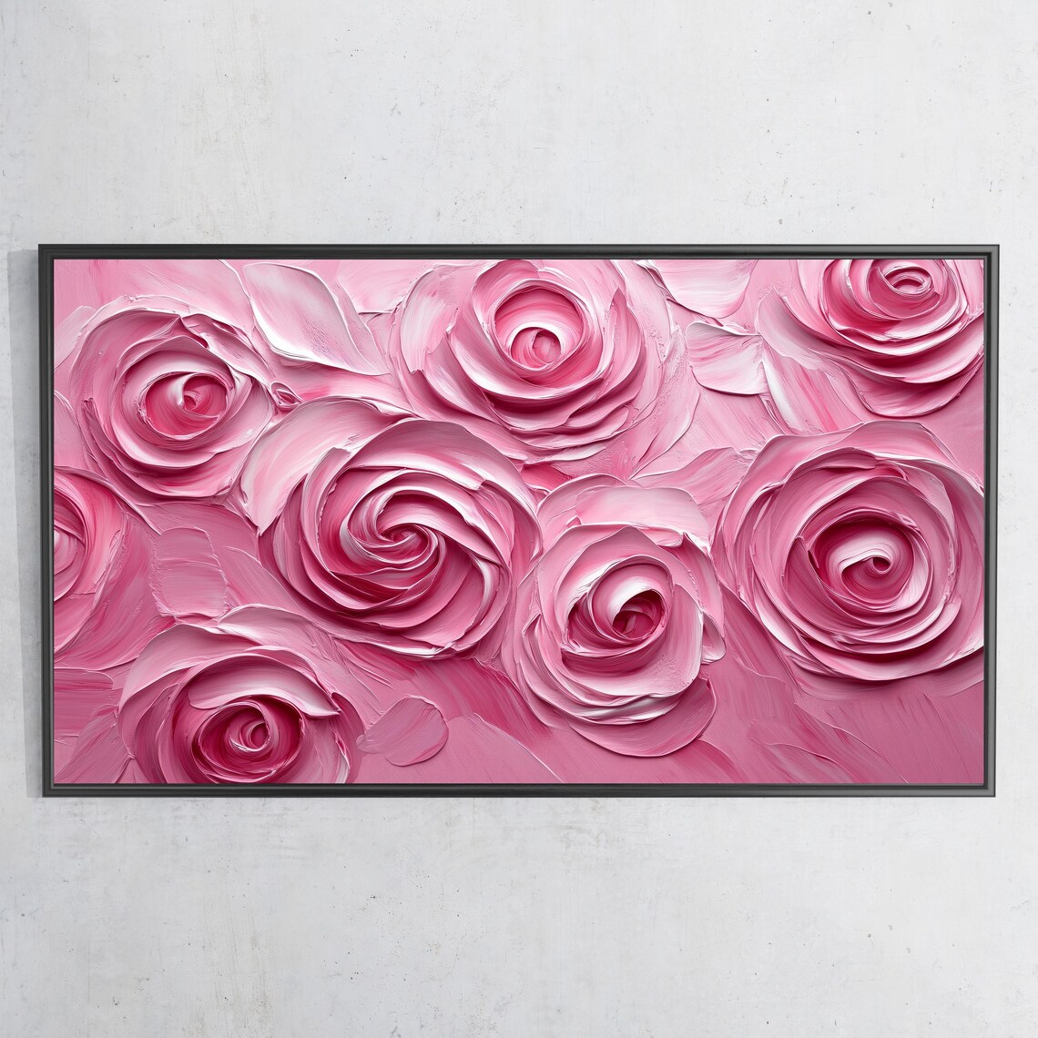 Pink Roses Textured Impasto Oil Painting Romantic Floral Wall Art
