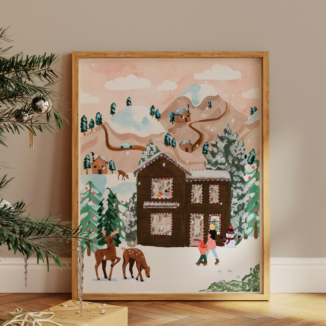 Winter Village Holiday House Art Print, Cozy Christmas - Image 3