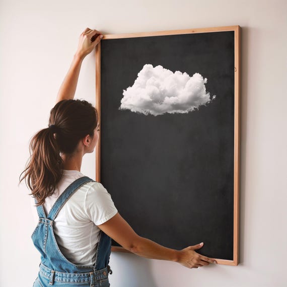 Dark Grey Cloud Wall Art Minimalist Blackish Gray Abstract Print Maximalist Artwork Framed Or Unframed Poster