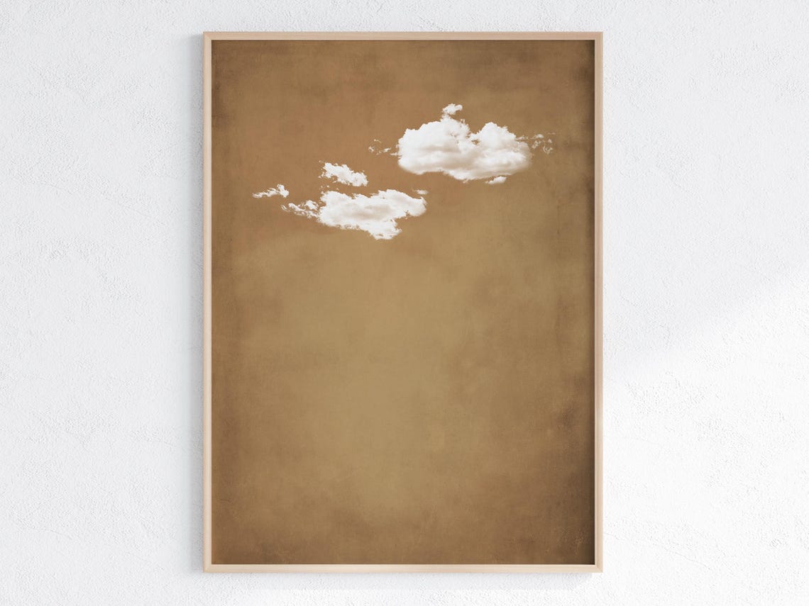 Latte Brown Cloud Vintage Sky Wall Art for Warm Minimalist Rooms