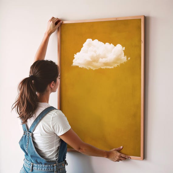 Mustard Yellow Cloud Wall Art Minimalist Vintage Abstract Print Maximalist Artwork Framed Or Unframed Poster