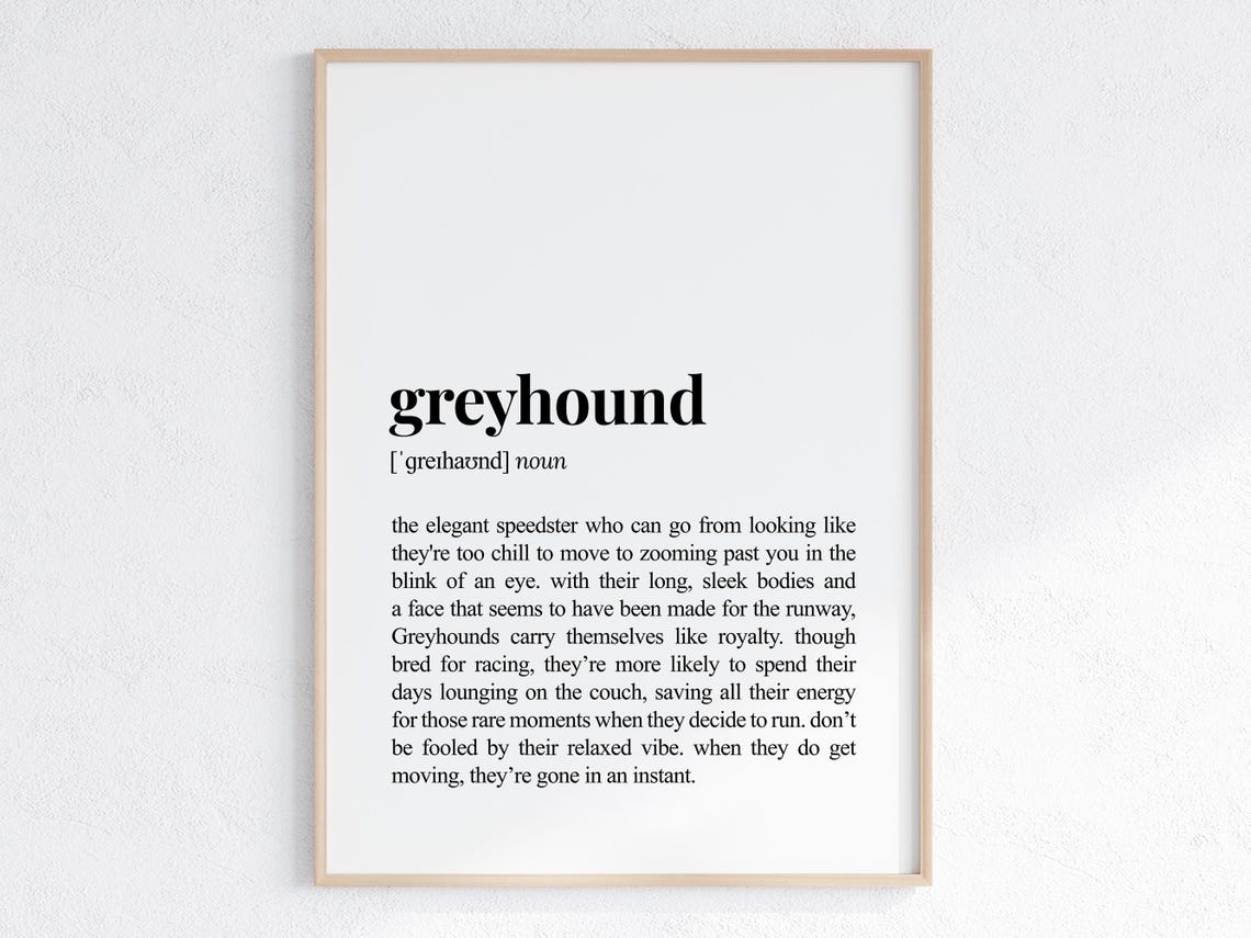 Greyhound Funny Definition Print Cheeky Gift For Dog Parent Lover Art Sarcastic Dictionary Poster