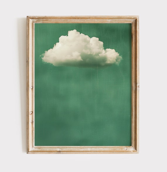 Green Cloud Painting Large Cloud Painting Cloud Wallpaper Sky Gift Minimalist Wall Art Surreal Cloud Poster Moody Living Room Decor