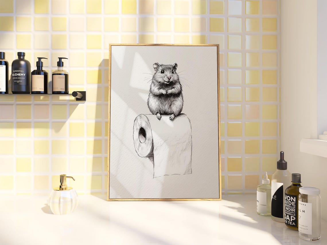 Cute Smiling Hamster Sitting on a Big Toilet Paper Roll Poster - Image 2