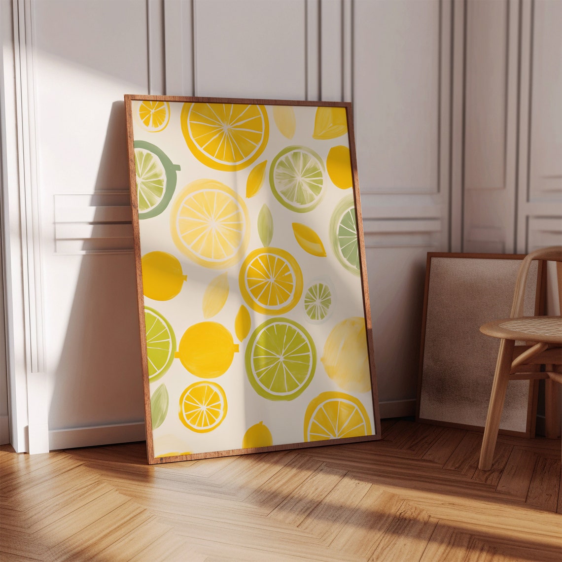 Lemon And Lime Slices Pattern Watercolor Citrus Kitchen Wall Poster - Image 2