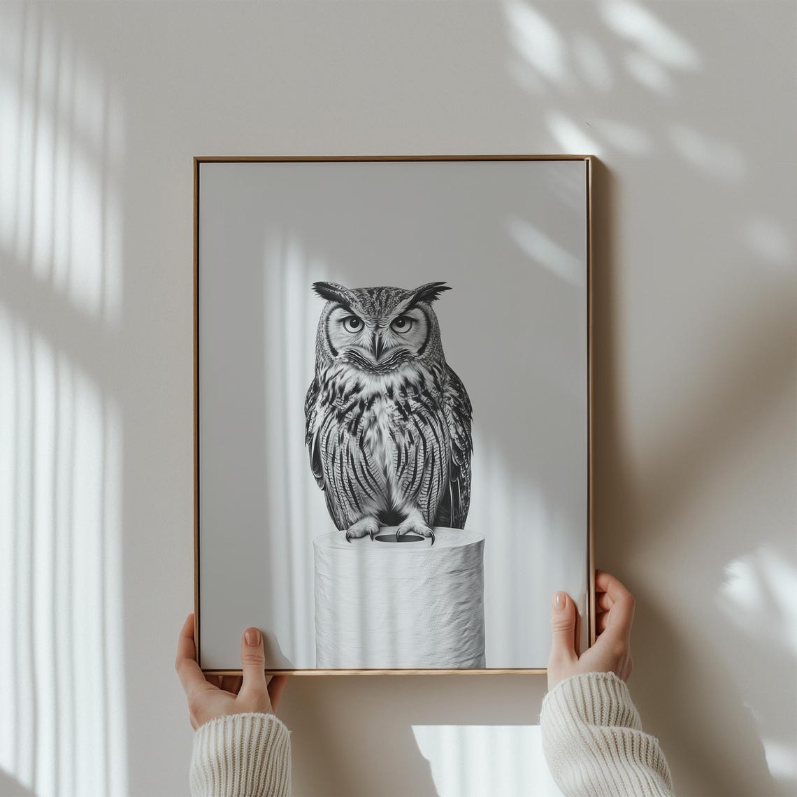 Great Horned Owl Perched On Toilet Paper Roll Bathroom Poster - Image 2