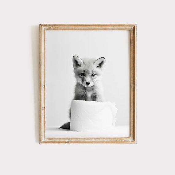 Fox Wall Art Forest Wall Print Fox Animal Bathroom Poster Fox Decor Fox Gift Bathroom Wall Decor Black And White Fox Bathroom Print