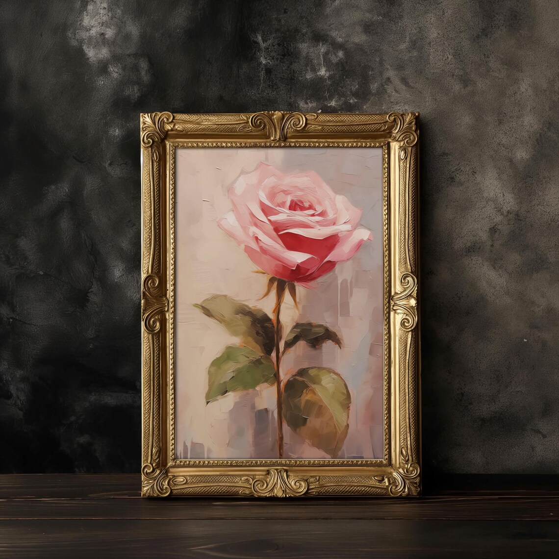 Large Pink Rose Impasto Oil Painting Floral Light Academia Wall Poster - Image 2