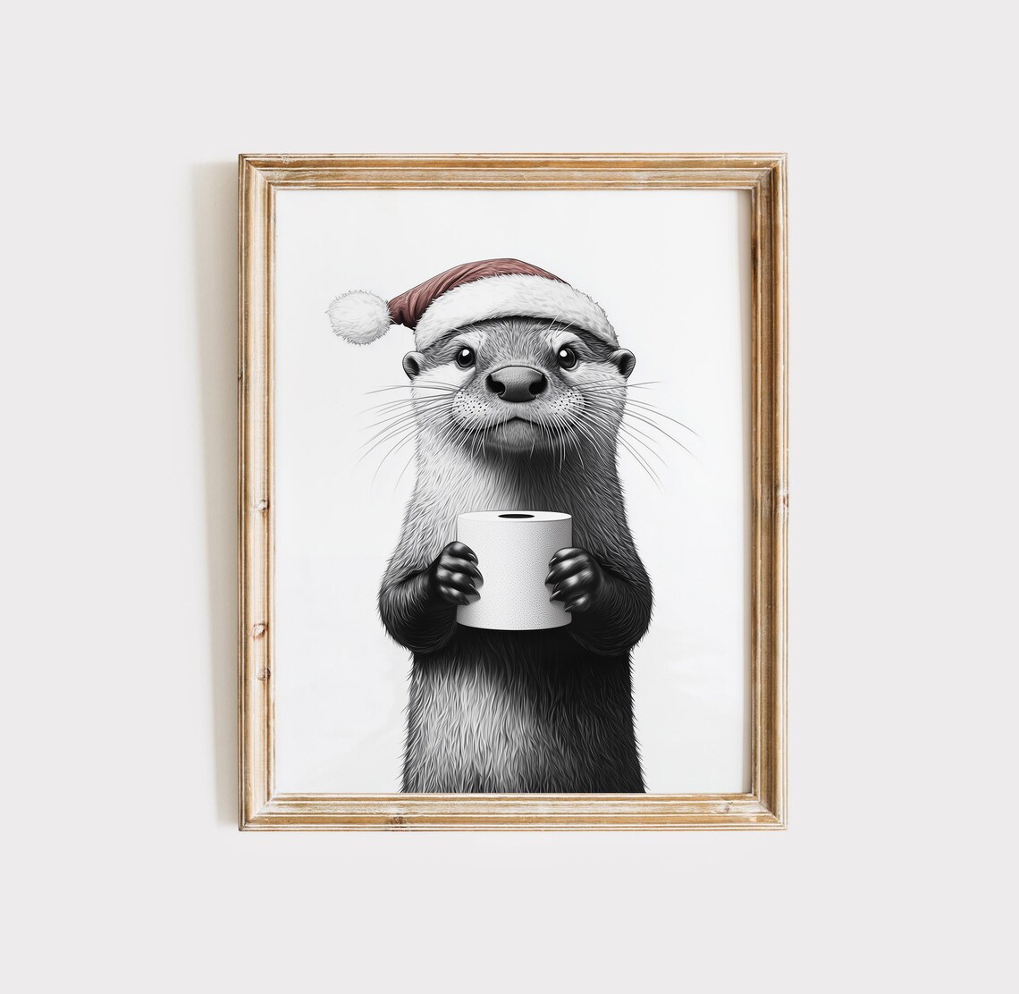 Cute Christmas Otter in Santa Hat Holding Toilet Paper Poster