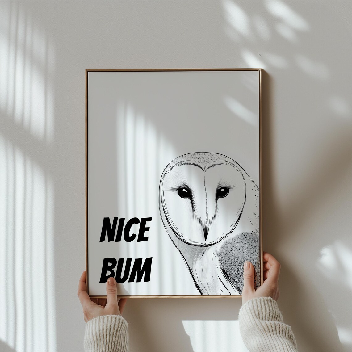 Funny Barn Owl Sketch with Cheeky Nice Bum Bathroom Humor Poster - Image 3