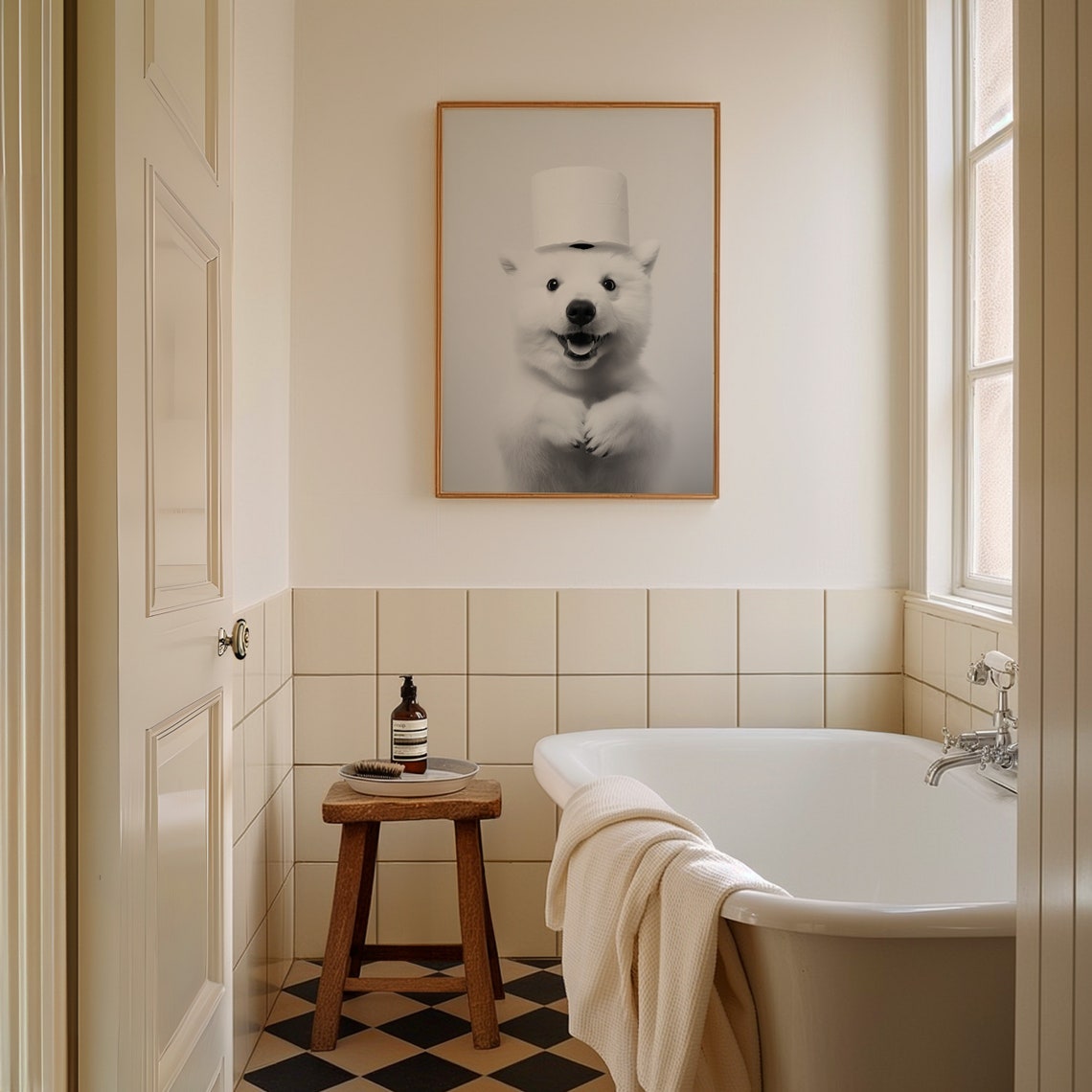 Polar Bear Print Ice Bear Bathroom Wall Decor Animal Bath Gift Bear Wall Decor Black And White Poster Bear Bathroom Print - Image 2