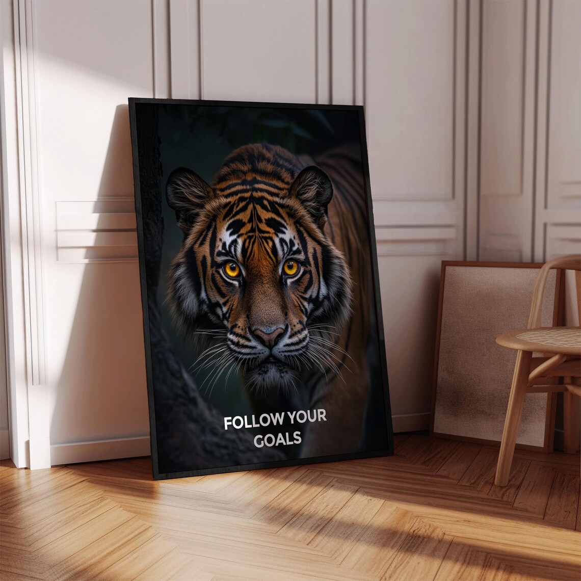 Striking Tiger Close-Up Follow Your Goals Motivational Poster - Image 2
