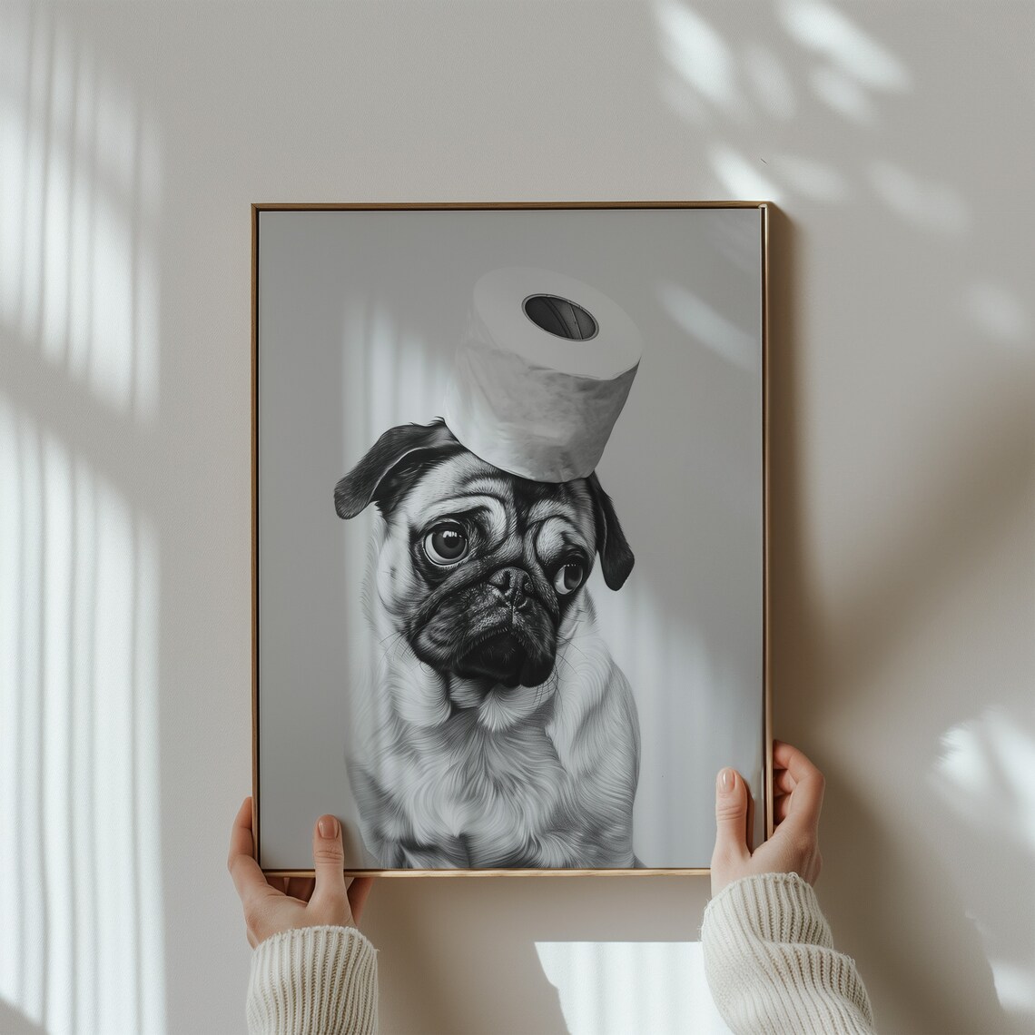 Pug Bathroom Wall Decor, Animal Art Print