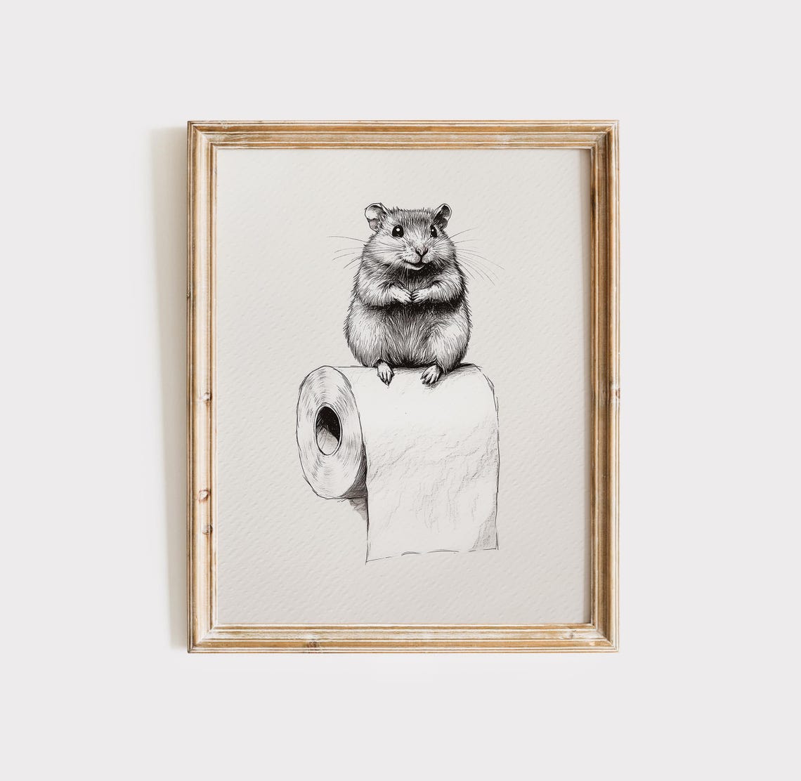 Cute Smiling Hamster Sitting on a Big Toilet Paper Roll Poster