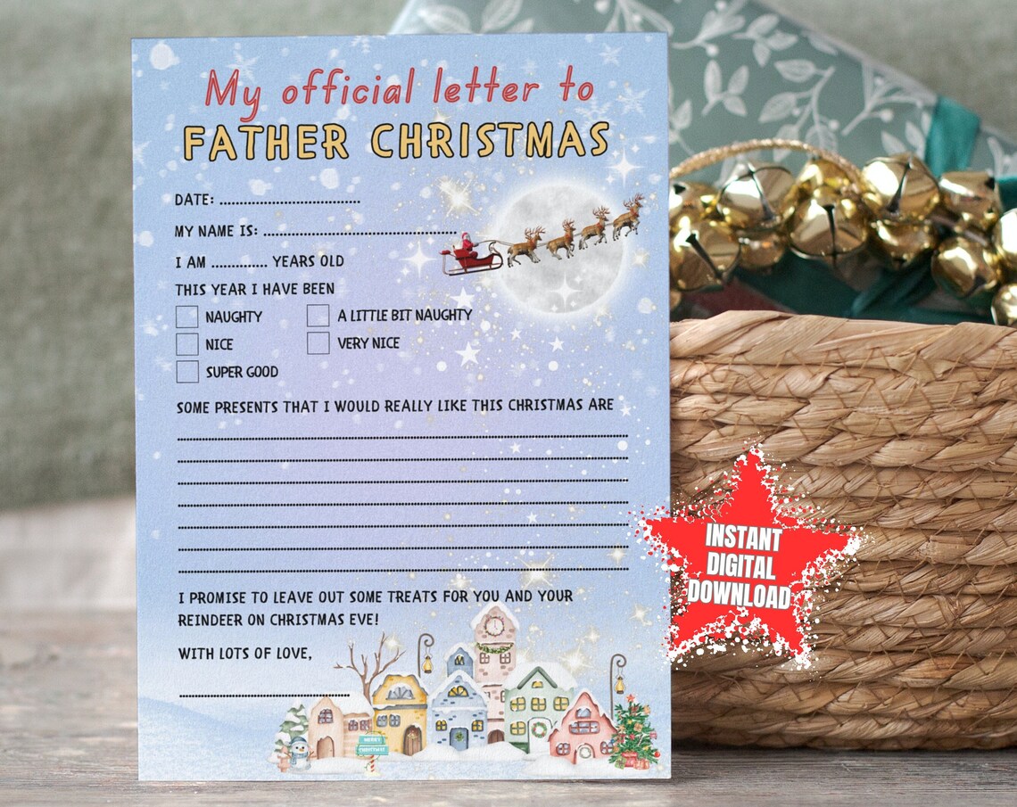 Letter To Father Christmas Fill In Card Kids Christmas Wishlist Print