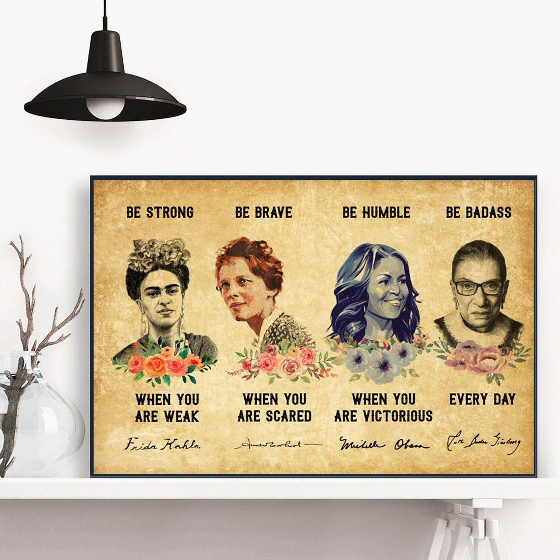 Be Strong Be Brave Be Humble Be Badass Women Icons Watercolor Poster - Image 4