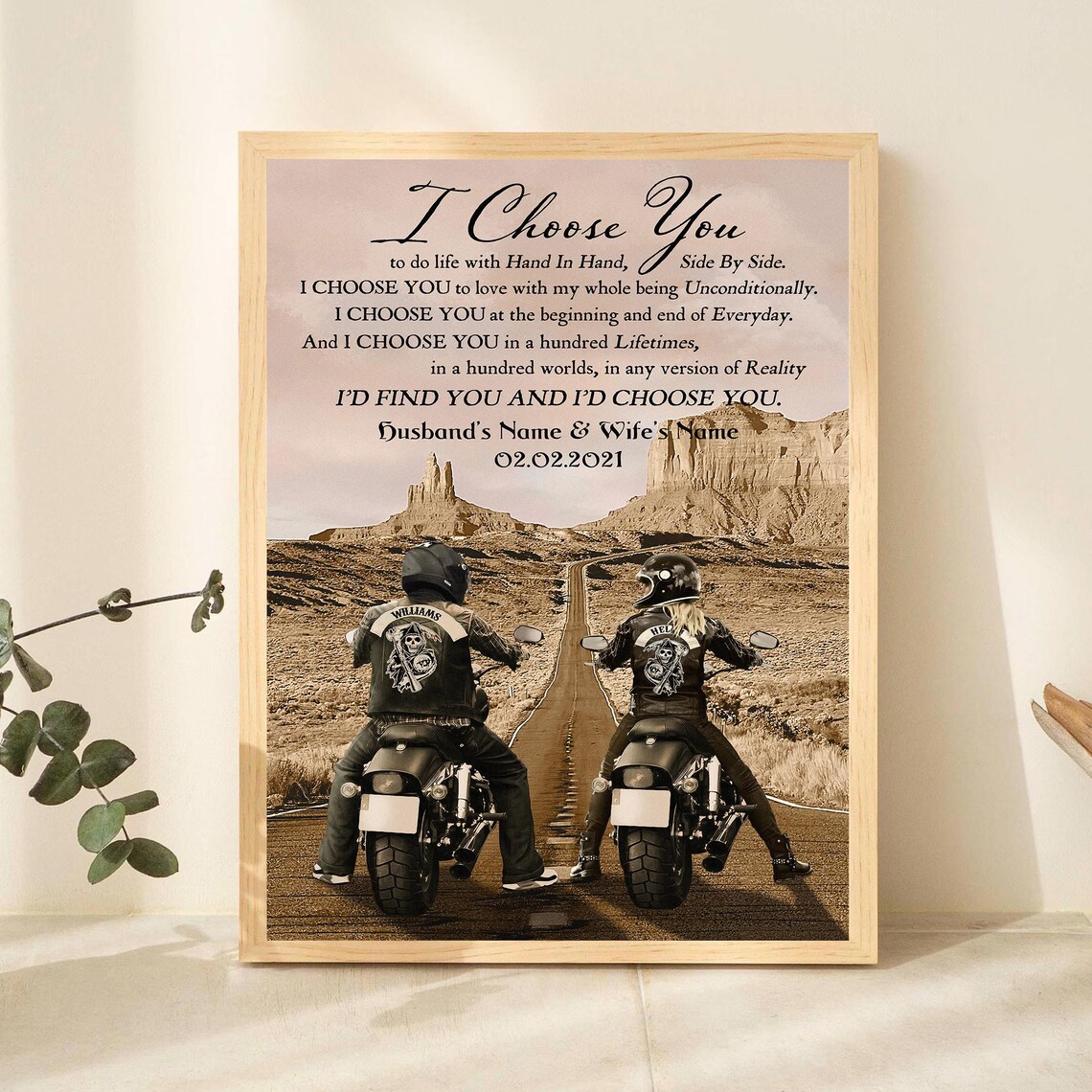 I Choose You Biker Couple Desert Road Personalized Canvas Print - Image 3