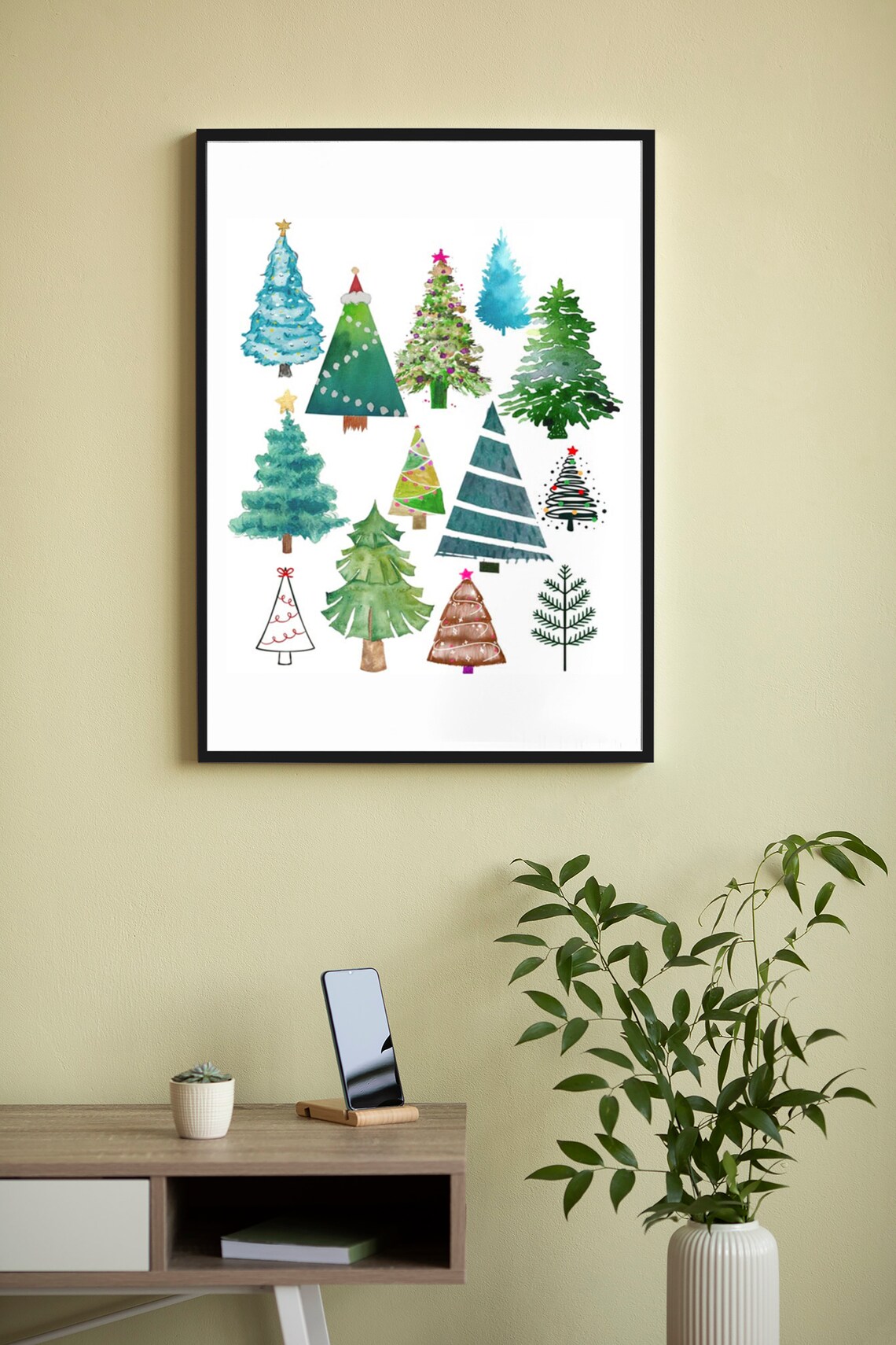 Watercolor Christmas Trees Holiday Collection Festive Wall Poster - Image 4