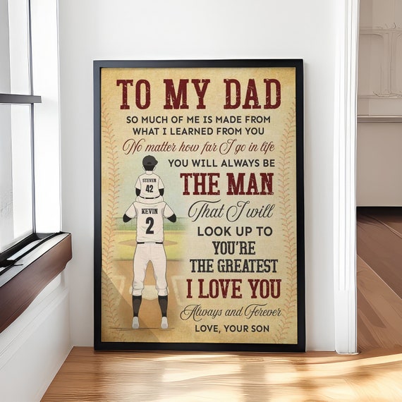 To My Dad Baseball Fathers Day Gift For Dad Custom Vintage Style Sport Gifts Baseball Poster Baseball Room Decor Baseball Wall Decor