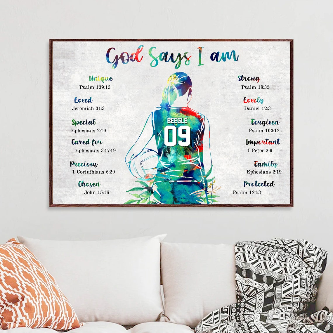 Personalized Volleyball Canvasposter God Says I Am Wall Art Print Custom Name Number Home Decor For Daughter Birthday Gift - Image 4