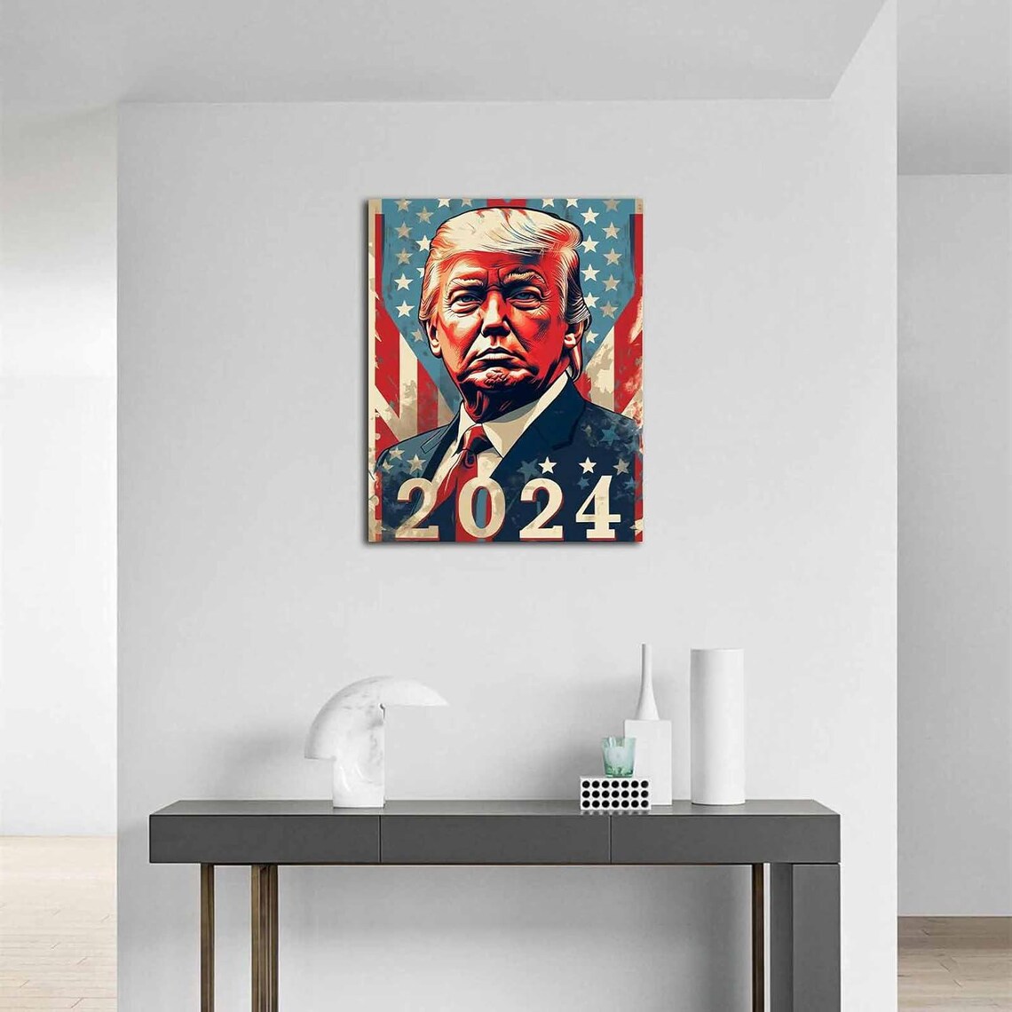 Donald Trump 2024 Portrait With American Flag Vintage Pop Art Poster - Image 3