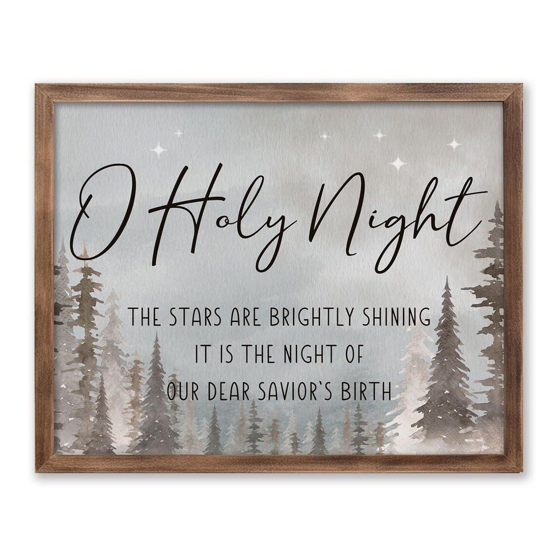 O Holy Night Christmas Pine Forest Watercolor Farmhouse Poster