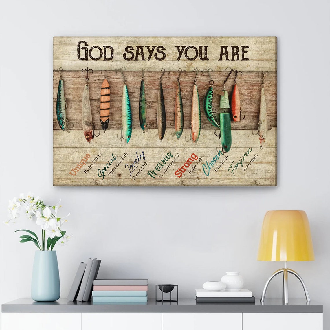 God Says You Are Bible Verses Vintage Fishing Lures Rustic Poster - Image 3