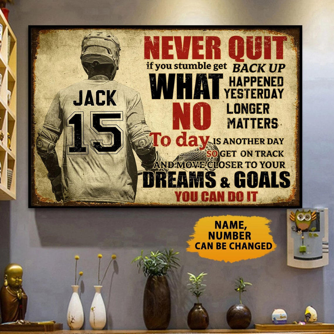 Personalized Never Quit If You Stumble Get Back Up Poster Lacrosse Player Us Flag Wall Art Custom Name Number Home Decor - Image 3