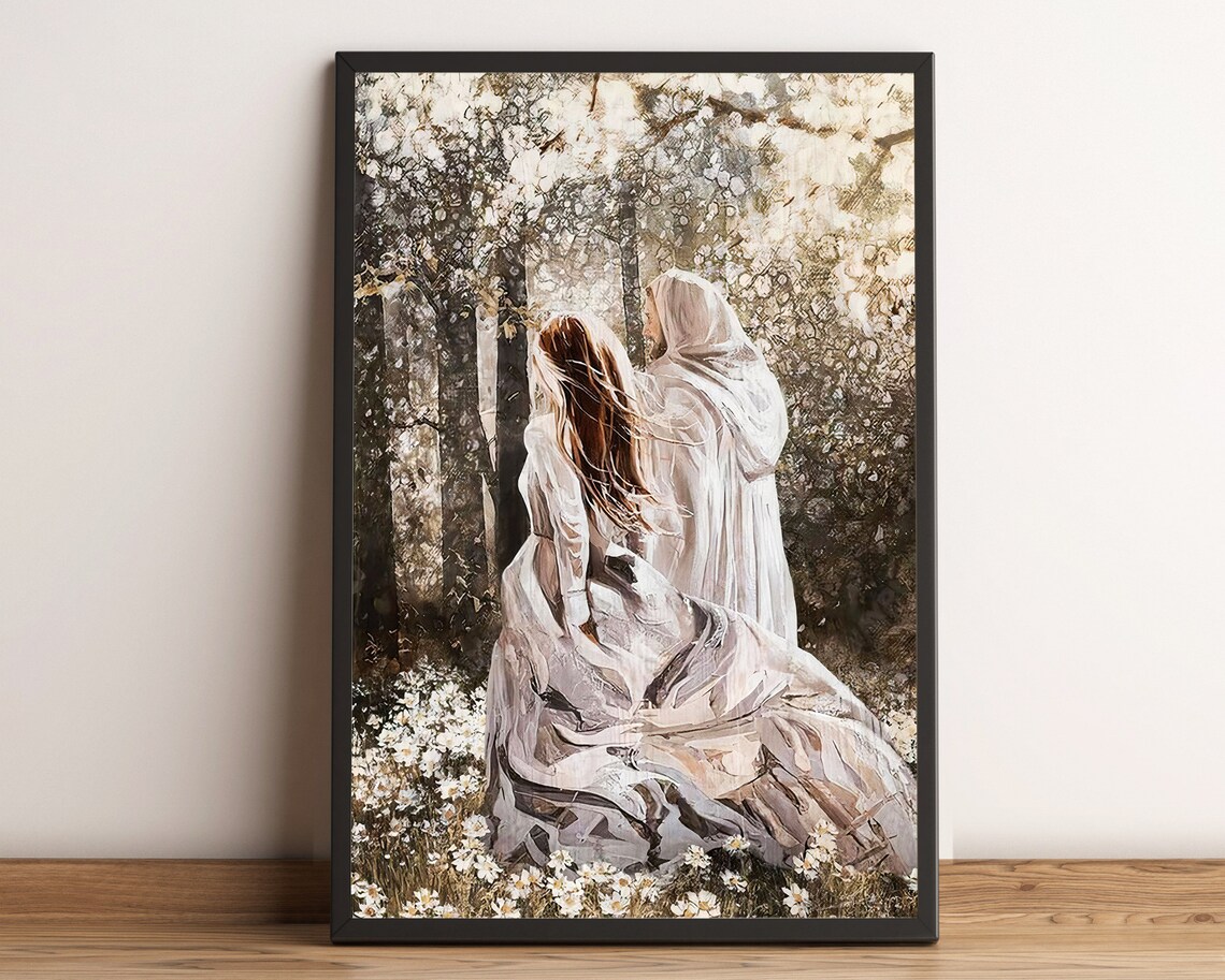 Walking With Jesus Woman White Flowers Forest Christian Faith Poster - Image 3