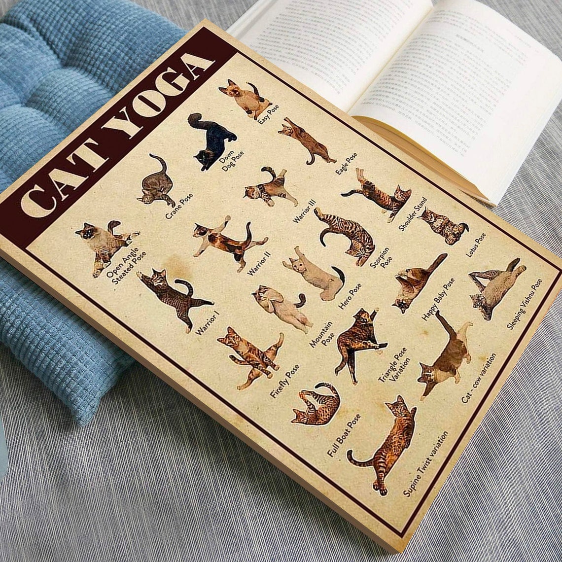 Cat Yoga Poses Chart Funny Hilarious Vintage Feline Kitty Poster - Image 2