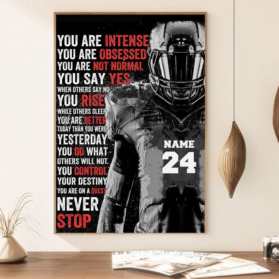 American Football Never Stop Personalized Name Motivational Poster - Image 3