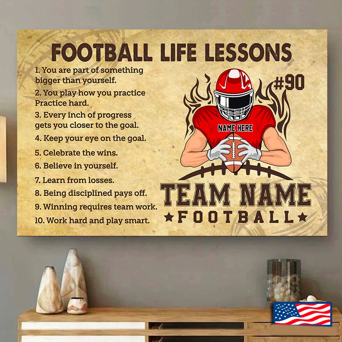 Football Life Lessons Personalized Team Player Motivational Poster - Image 4