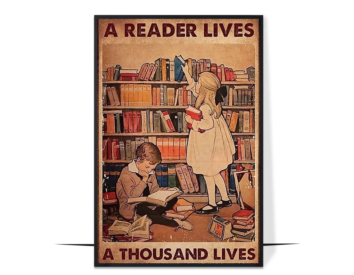 A Reader Lives a Thousand Lives Vintage Library Children Book Poster