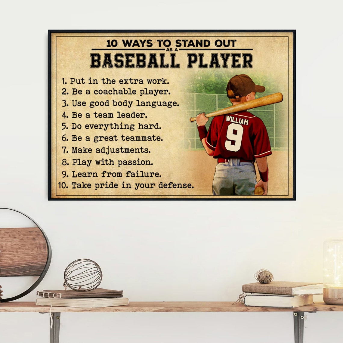 10 Ways to Stand Out as a Baseball Player Vintage Tips Poster - Image 2